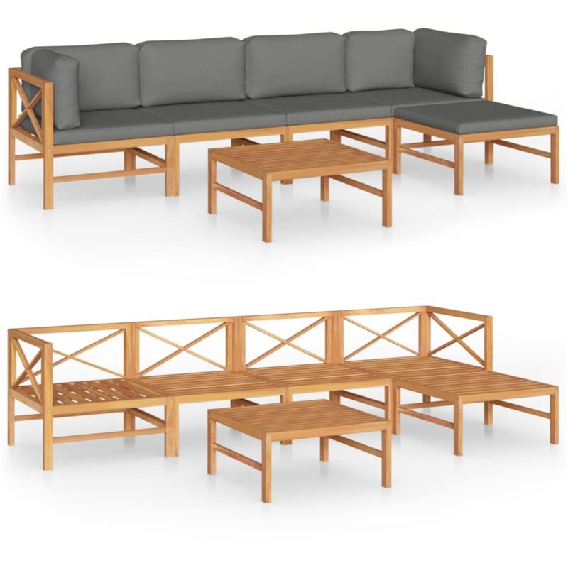 

Set de muebles de jardín 6 pzas madera de teca y cojines gris - Gris - Vidaxl