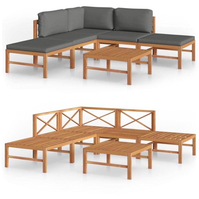 

Set de muebles de jardín 6 pzas madera de teca y cojines gris - Gris - Vidaxl