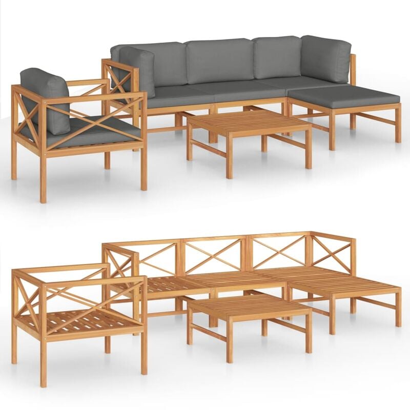 

Vidaxl - Set de muebles de jardín 6 pzas madera de teca y cojines gris - Gris