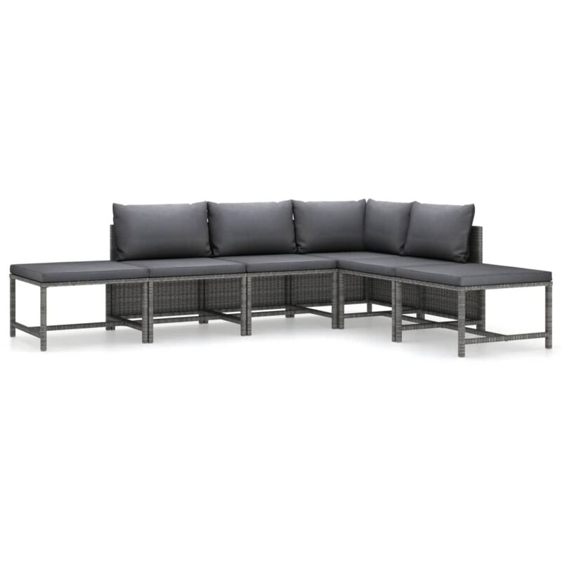 

vidaXL Set de muebles de jardín 6 pzas y cojines ratán sintético gris - Gris