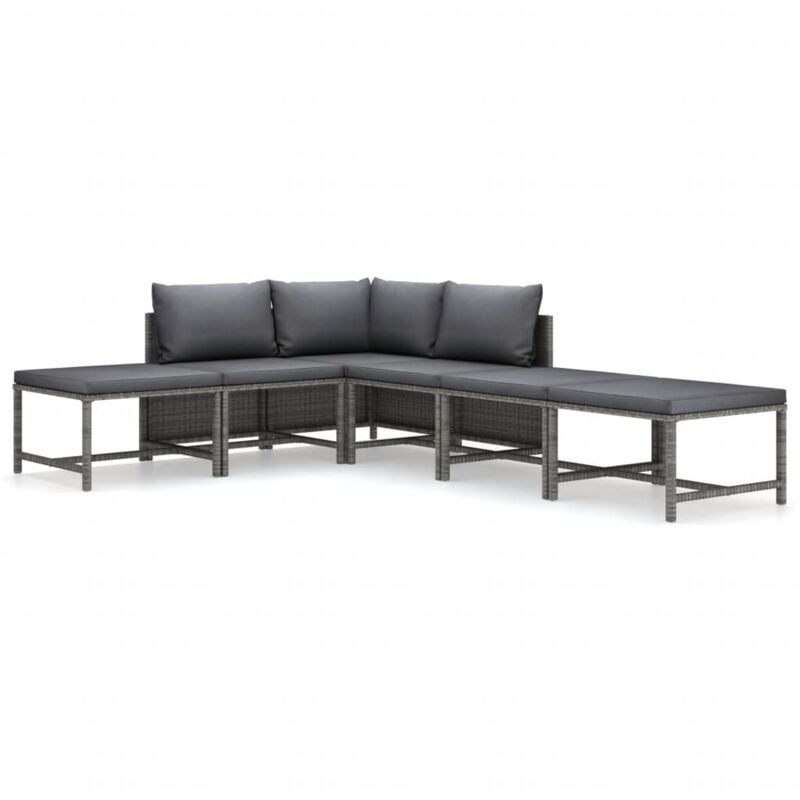 

vidaXL Set de muebles de jardín 6 pzas y cojines ratán sintético gris - Gris