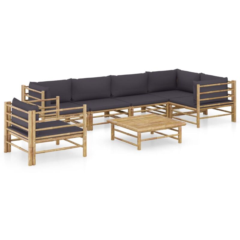 

vidaXL Set de muebles de jardín 7 piezas bambú y cojines gris oscuro - Marrón