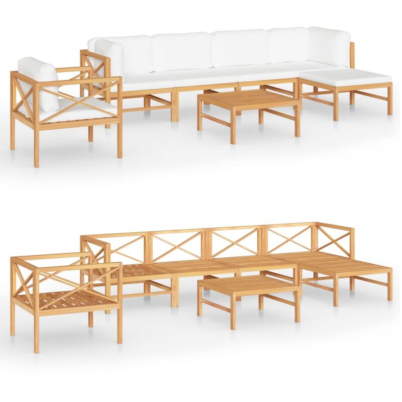 

Vidaxl - Set de muebles de jardín 7 pzas madera de teca y cojines crema - Crema