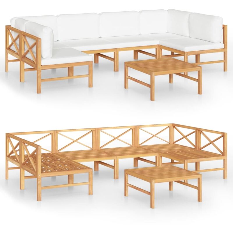 

Set de muebles de jardín 7 pzas madera de teca y cojines crema - Crema - Vidaxl