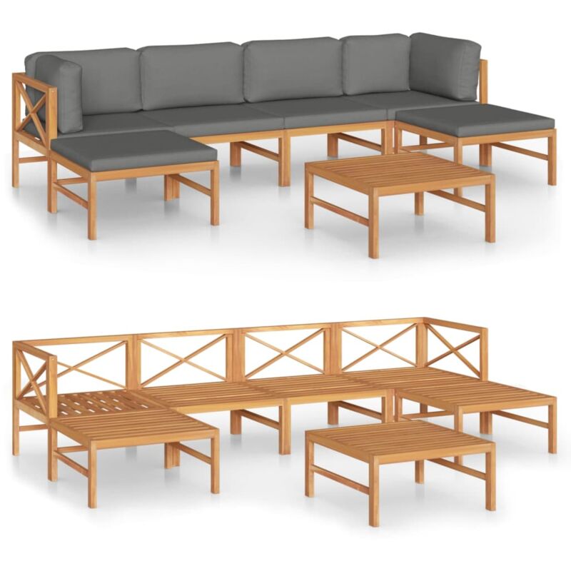 

Set de muebles de jardín 7 pzas madera de teca y cojines gris - Gris - Vidaxl