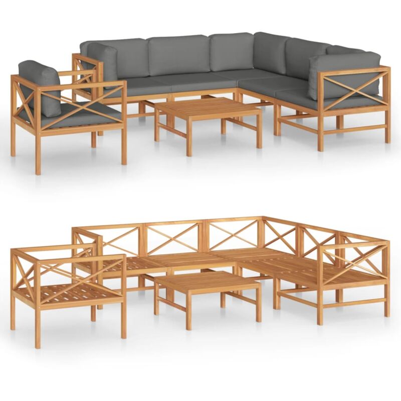 

Vidaxl - Set de muebles de jardín 7 pzas madera de teca y cojines gris - Gris