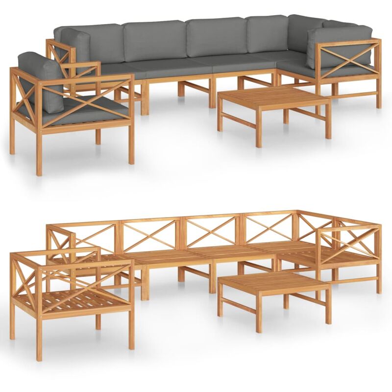 

Vidaxl - Set de muebles de jardín 7 pzas madera de teca y cojines gris - Gris