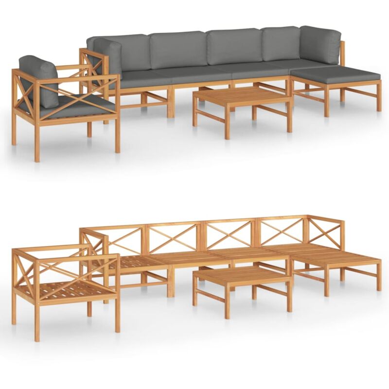 

Vidaxl - Set de muebles de jardín 7 pzas madera de teca y cojines gris - Gris