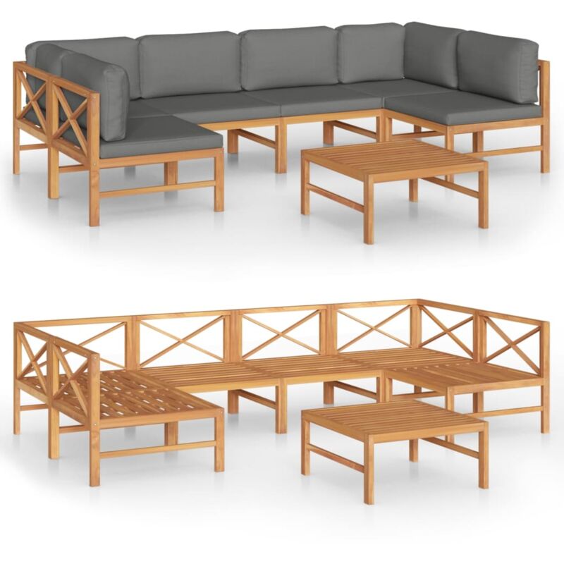 

Set de muebles de jardín 7 pzas madera de teca y cojines gris - Gris - Vidaxl