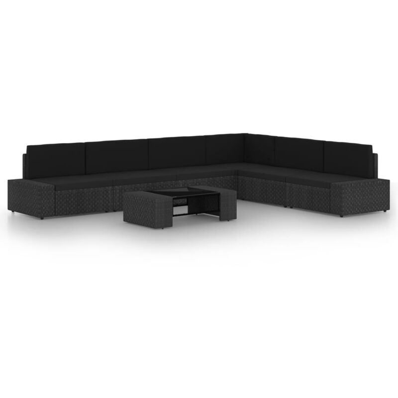 

Set de muebles de jardín 7 pzas ratán sintético y cojines negro - Negro - Vidaxl