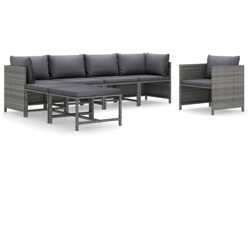 

Set de muebles de jardín 7 pzas y cojines ratán sintético gris - Gris - Vidaxl