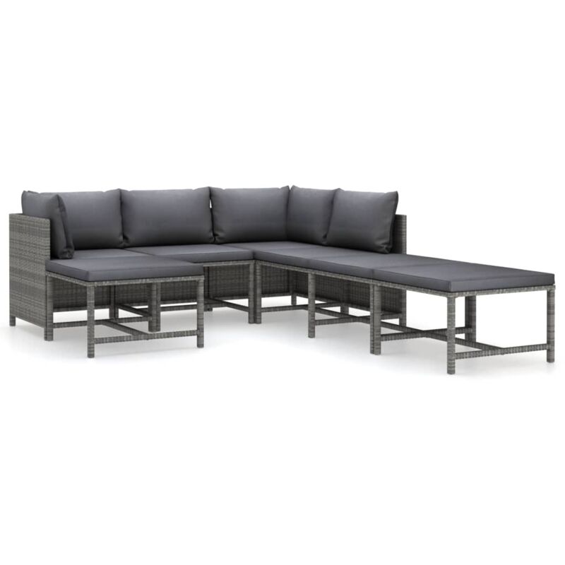 

vidaXL Set de muebles de jardín 7 pzas y cojines ratán sintético gris - Gris