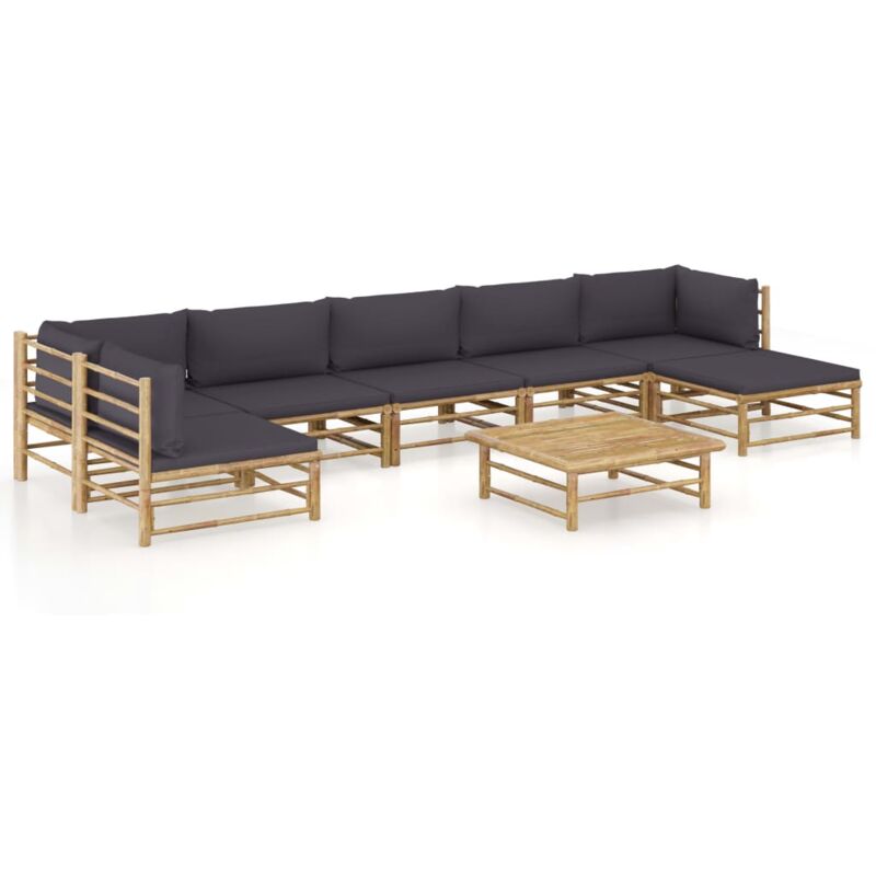 

Set de muebles de jardín 8 piezas bambú y cojines gris oscuro - Marrón - Vidaxl