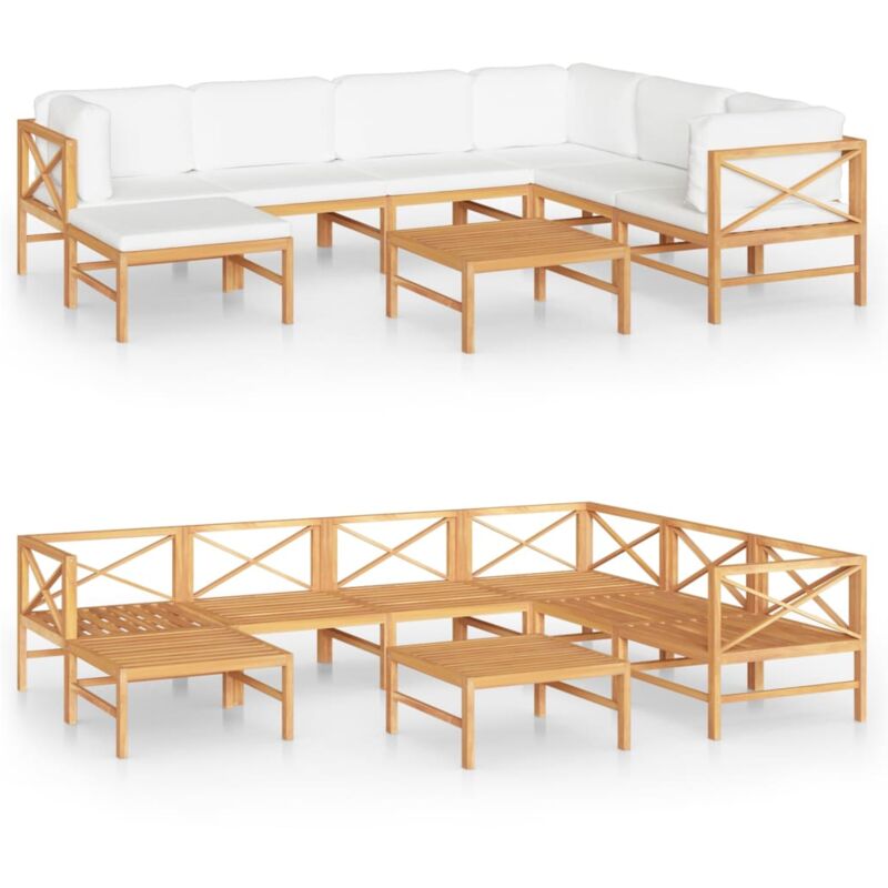 

Set de muebles de jardín 8 pzas madera de teca y cojines crema - Crema - Vidaxl