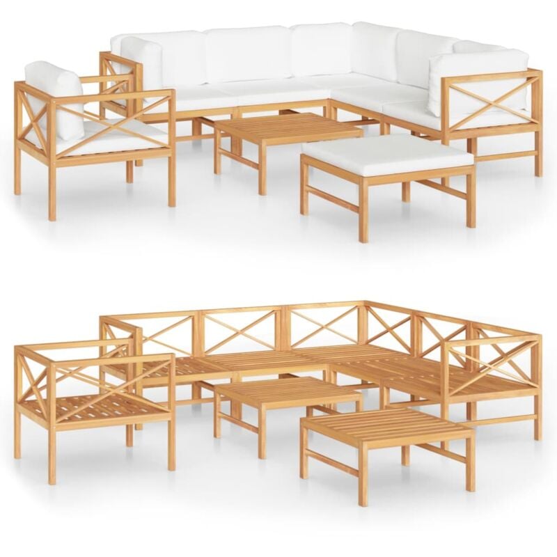 

Vidaxl - Set de muebles de jardín 8 pzas madera de teca y cojines crema - Crema