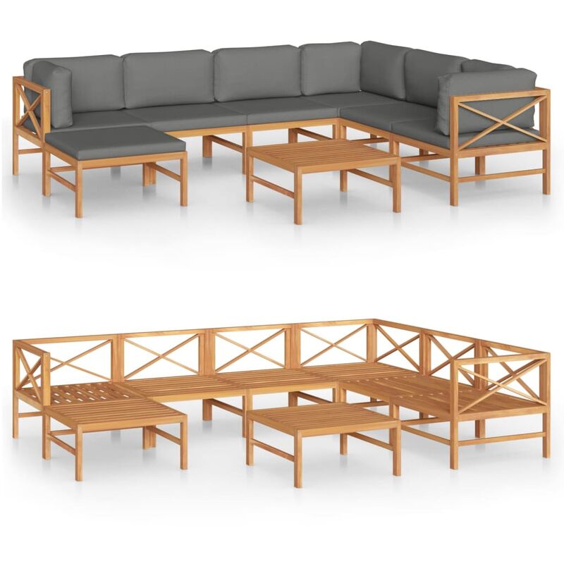

Set de muebles de jardín 8 pzas madera de teca y cojines gris - Gris - Vidaxl