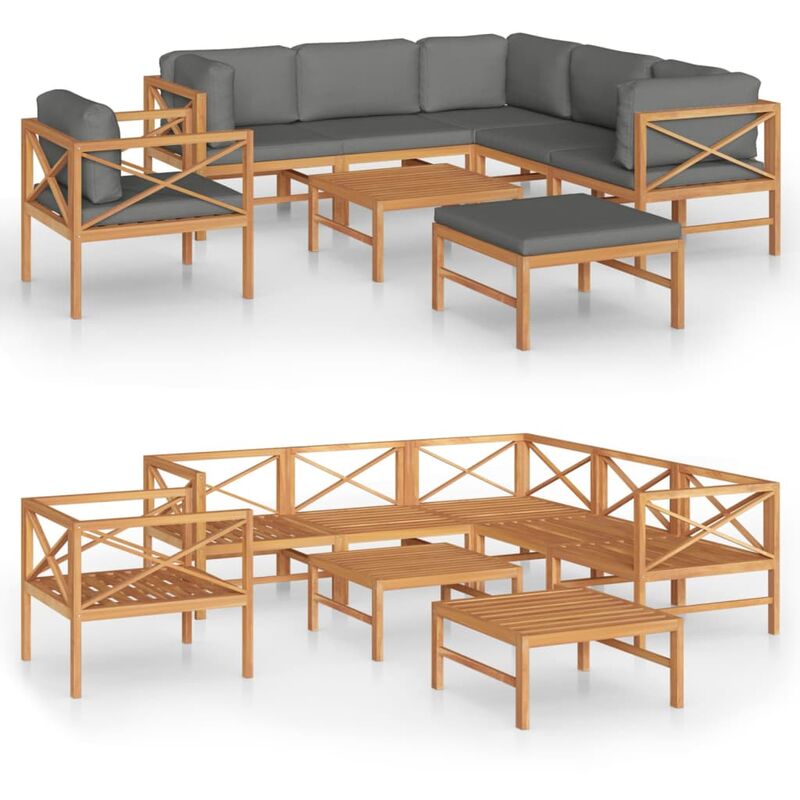 

Vidaxl - Set de muebles de jardín 8 pzas madera de teca y cojines gris - Gris