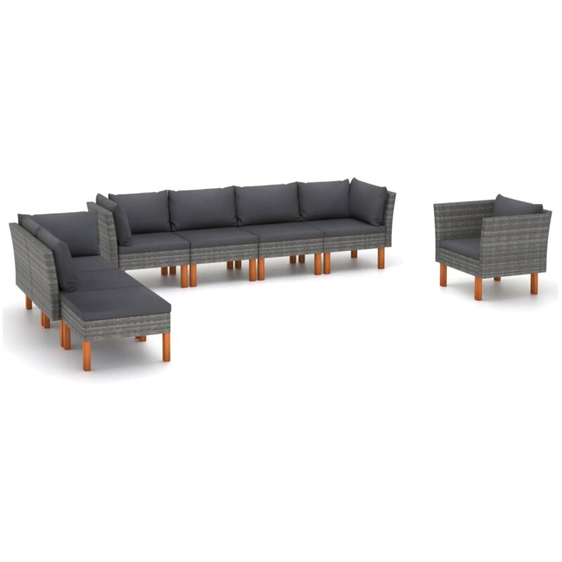 

vidaXL Set de muebles de jardín 8 pzas ratán sintético eucalipto gris - Gris