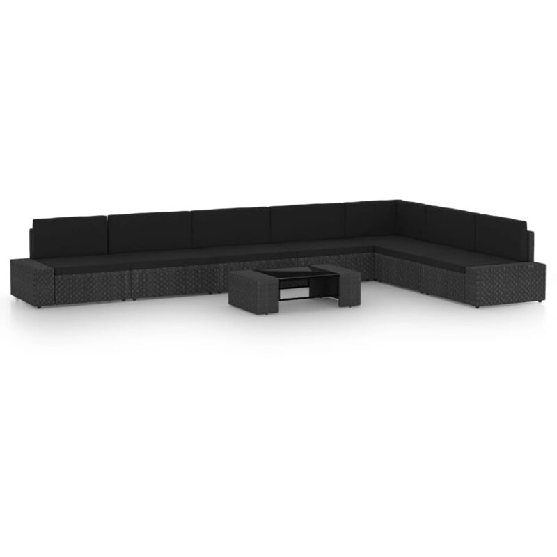 

vidaXL Set de muebles de jardín 8 pzas ratán sintético y cojines negro - Negro
