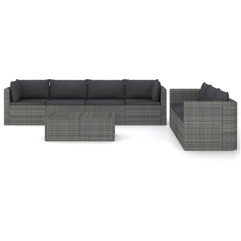 

Set de muebles de jardín 8 pzas y cojines ratán sintético gris - Gris - Vidaxl