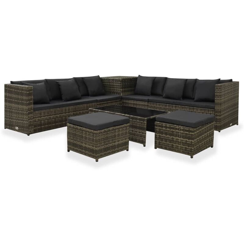 

Set de muebles de jardín 8 pzas y cojines ratán sintético gris - Gris - Vidaxl
