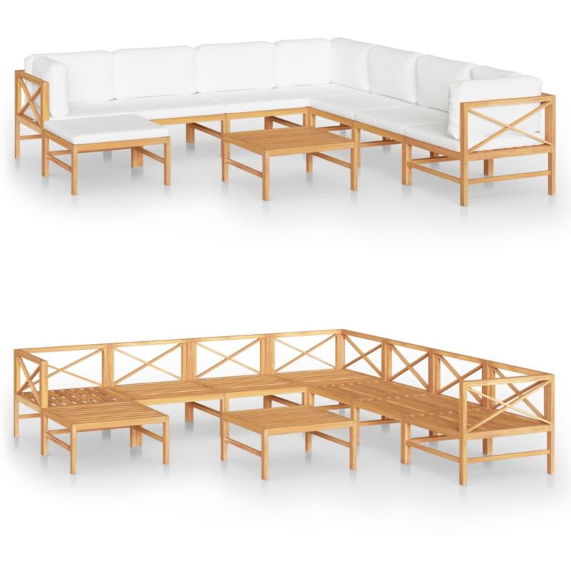 

Set de muebles de jardín 9 pzas madera de teca y cojines crema - Crema - Vidaxl