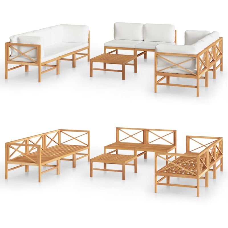 

Set de muebles de jardín 9 pzas madera de teca y cojines crema - Crema - Vidaxl