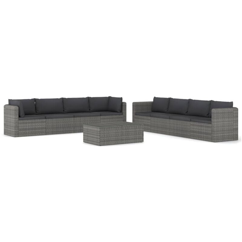 

Set de muebles de jardín 9 pzas ratán sintético y cojines gris - Gris - Vidaxl