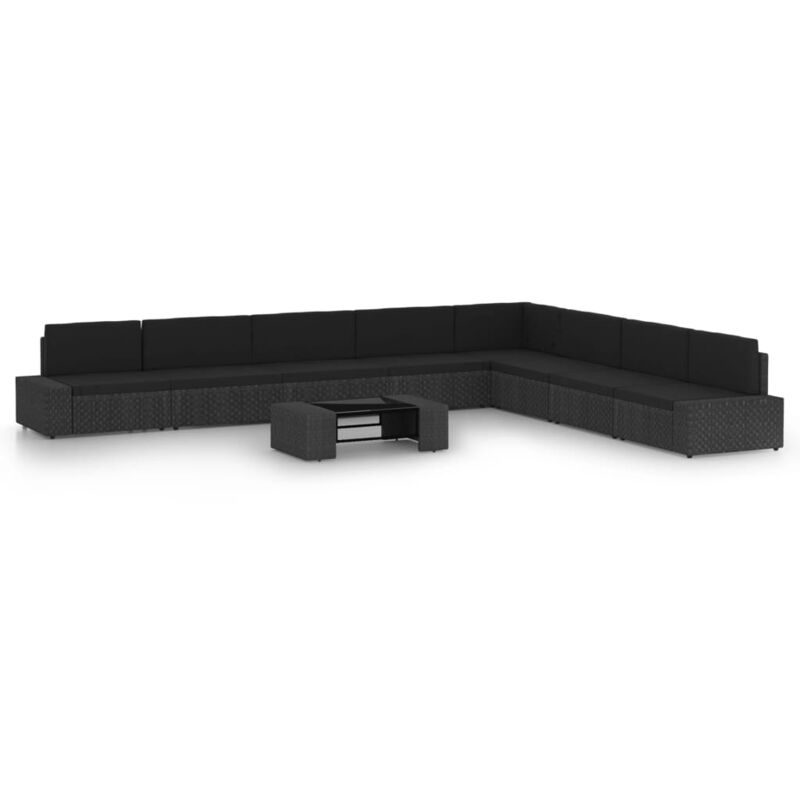 

Set de muebles de jardín 9 pzas ratán sintético y cojines negro - Negro - Vidaxl