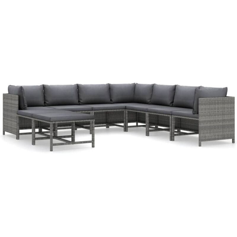

vidaXL Set de muebles de jardín 9 pzas y cojines ratán sintético gris - Gris