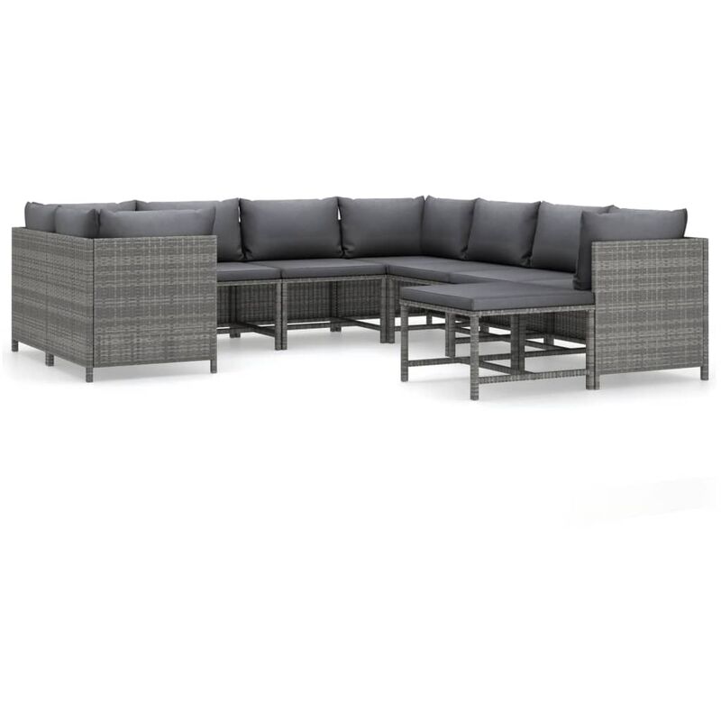 

vidaXL Set de muebles de jardín 9 pzas y cojines ratán sintético gris - Gris