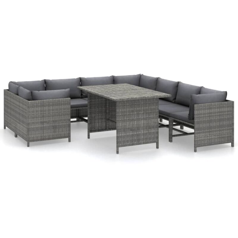 

Set de muebles de jardín 9 pzas y cojines ratán sintético gris - Gris - Vidaxl