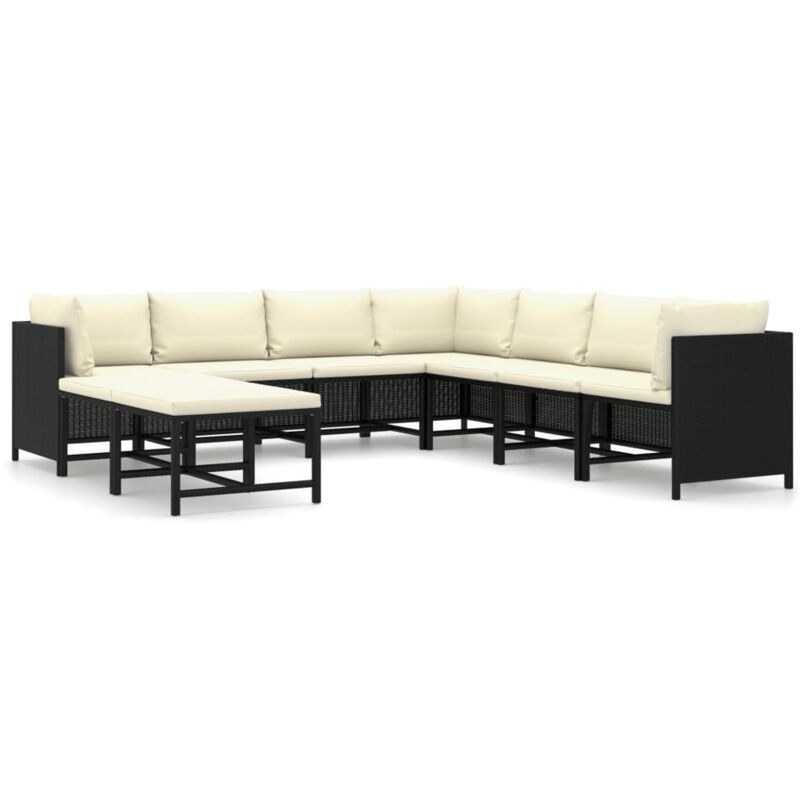 

vidaXL Set de muebles de jardín 9 pzas y cojines ratán sintético negro - Negro