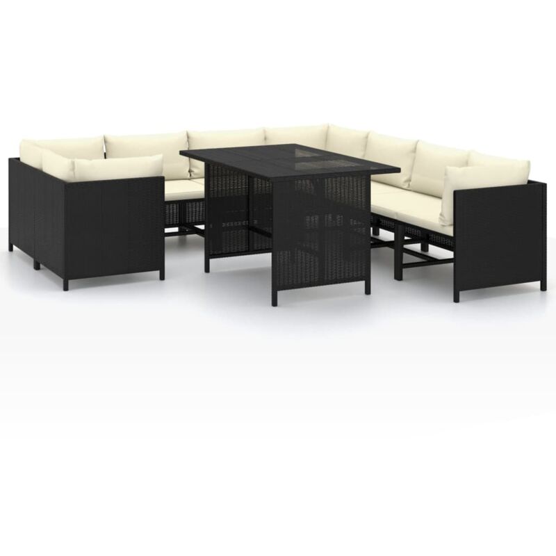 

vidaXL Set de muebles de jardín 9 pzas y cojines ratán sintético negro - Negro