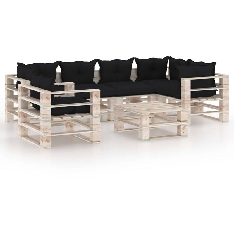 

vidaXL Set de muebles de palés para jardín 7 pzas cojines madera pino - Negro