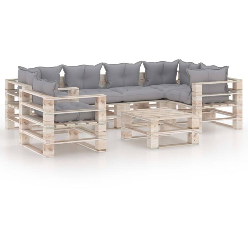 

vidaXL Set de muebles de palés para jardín 7 pzas cojines madera pino - Gris
