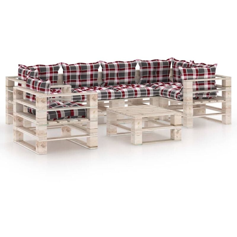 

vidaXL Set de muebles de palés para jardín 7 pzas cojines madera pino - Multicolor