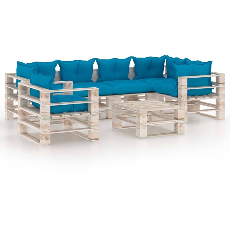 

vidaXL Set de muebles de palés para jardín 7 pzas cojines madera pino - Azul