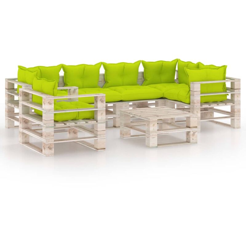 

vidaXL Set de muebles de palés para jardín 7 pzas cojines madera pino - Verde
