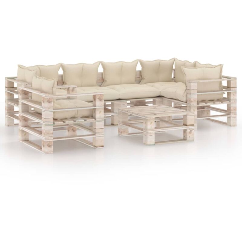 

vidaXL Set de muebles de palés para jardín 7 pzas cojines madera pino - Crema