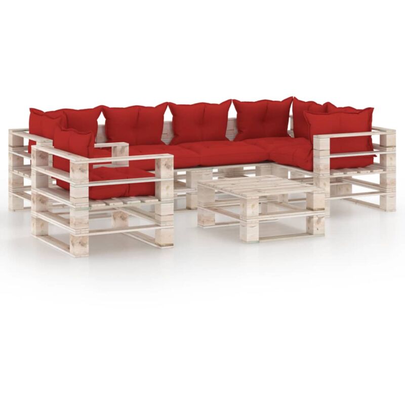

vidaXL Set de muebles de palés para jardín 7 pzas cojines madera pino - Rojo