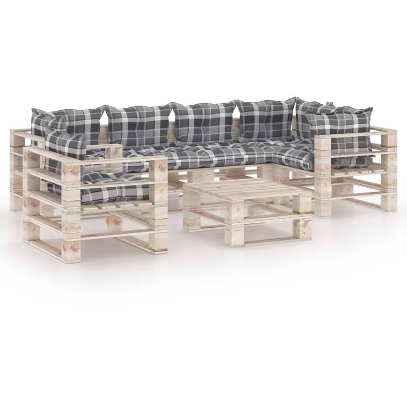 

vidaXL Set de muebles de palés para jardín 7 pzas cojines madera pino - Marrón