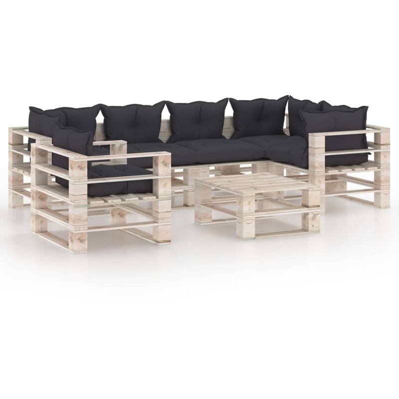 

vidaXL Set de muebles de palés para jardín 7 pzas cojines madera pino - Antracita