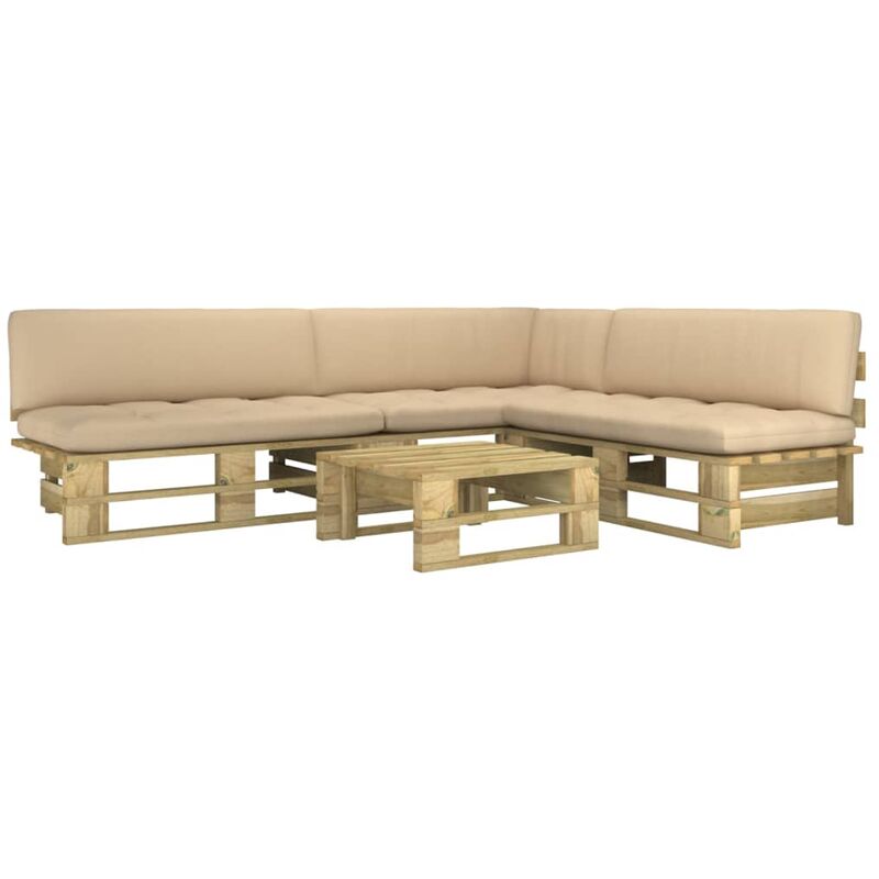 

vidaXL Set de muebles de palets 4 pzas cojines verde pino impregnada - Verde