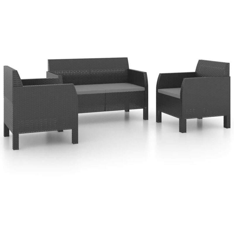 

vidaXL Set de muebles jardín 3 piezas con cojines PP gris antracita - Antracita