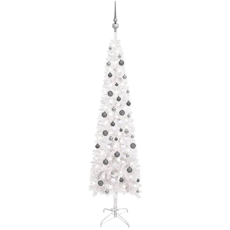 

vidaXL Set de árbol de Navidad estrecho con LED y bola blanco 210 cm