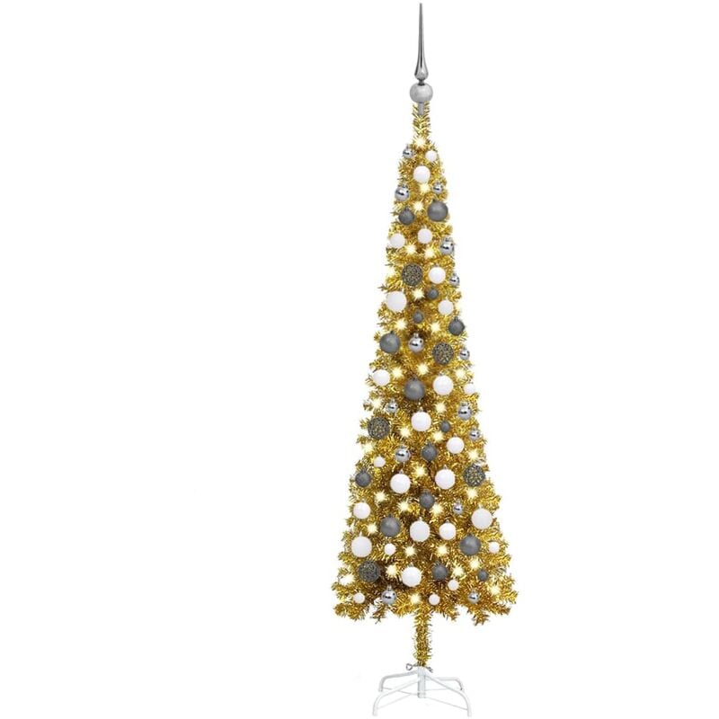 

Set de árbol de Navidad estrecho con LED y bola dorado 120 cm - Vidaxl