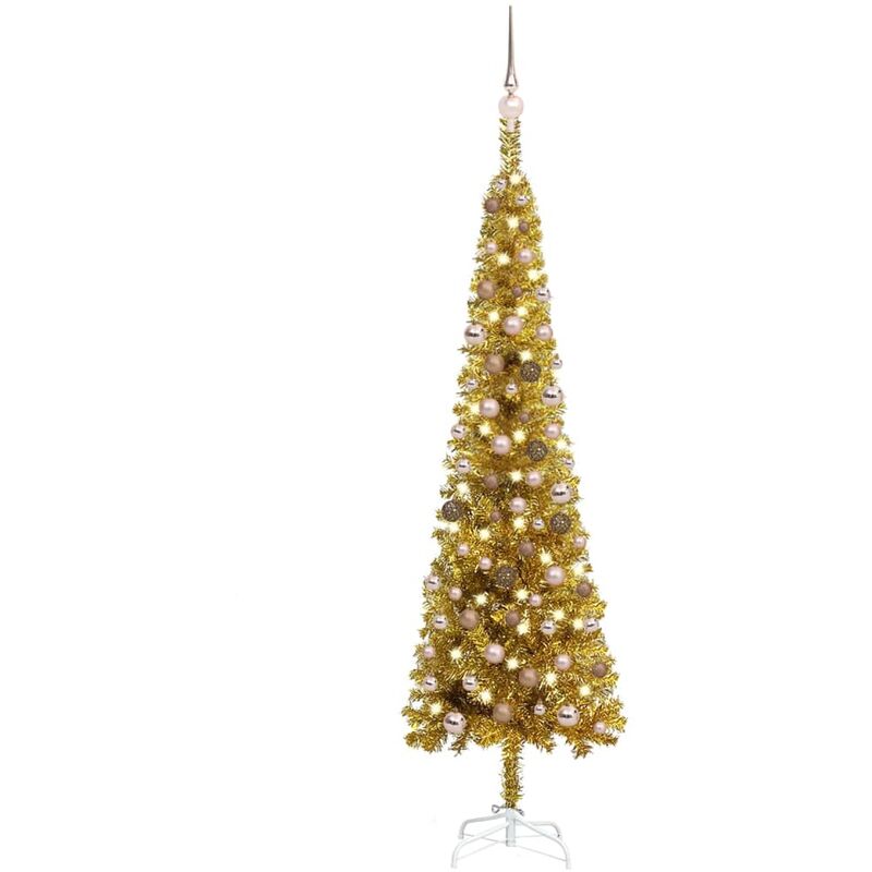 

Set de árbol de Navidad estrecho con LED y bola dorado 180 cm - Vidaxl