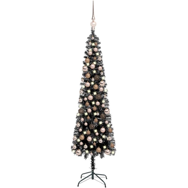 

Set de árbol de Navidad estrecho con LED y bola negro 150 cm - Vidaxl