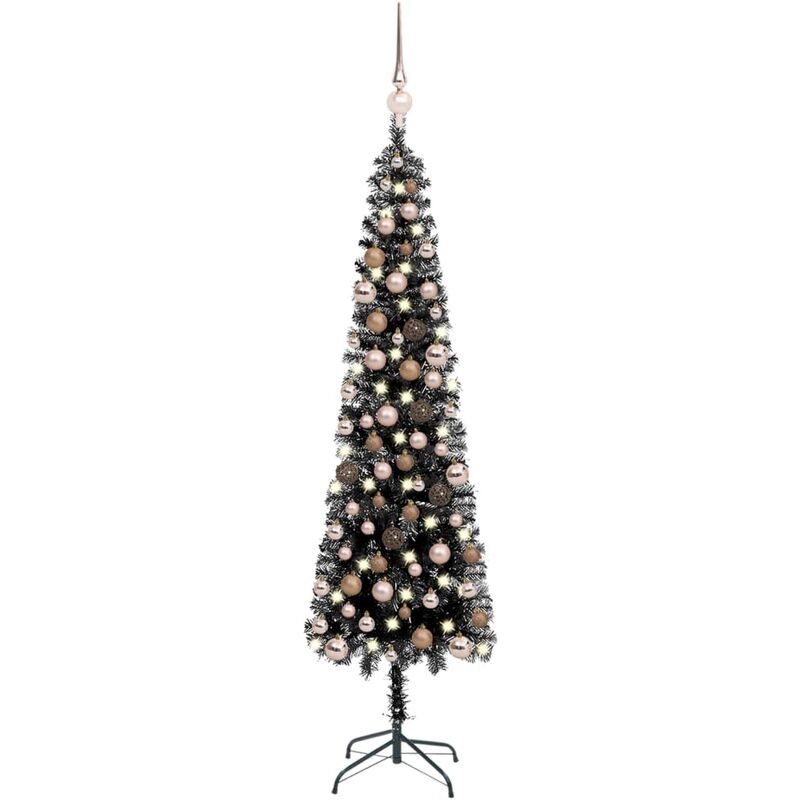 

Set de árbol de Navidad estrecho con LED y bola negro 210 cm - Vidaxl